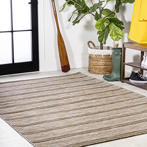 JONATHAN Y Wide Stripe Indoor Outdoor Area Rug 3X5 Brown/Natural, Bo Modern Farmhouse for Backyard, Patio, Porch, Easy-Cleaning, High Traffic, Pet-Friendly, Non-Shedding (TSN101A-3) - size: 3' x 5' (Rectangular)