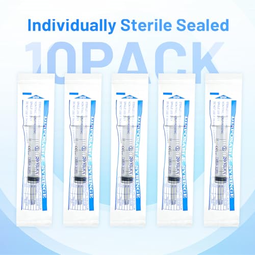 20ml Plastic Syringe with Cap, Large Syringes without Needle for Liquid, Scientific Labs, Measurement, Pet Feeding ,Ink Refilling ,Oil or Glue Applicator, Individually Wrapped (10 Pack) - style: 20ml