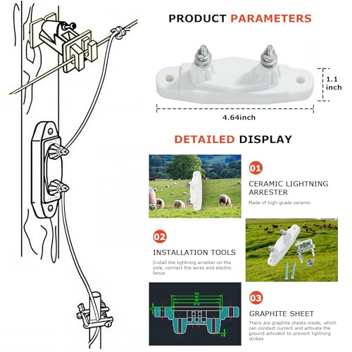 Lightning Arrestor Kit, Electric Fence Lightning Arrester Farm Lightning Arrester Animal Husbandry Electronic Fence Lightning Protection Device