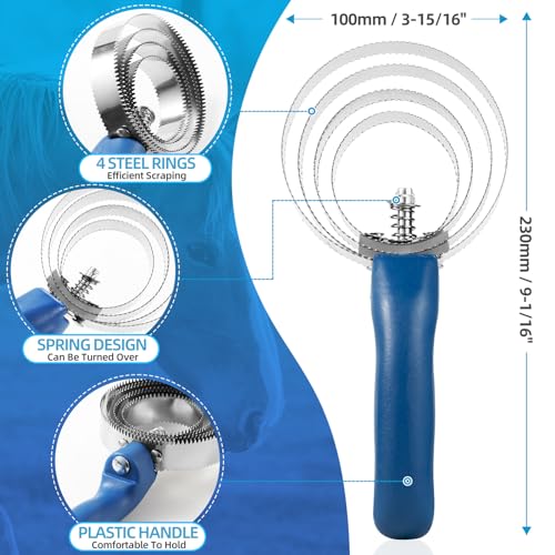 Double Sided Stainless Steel Curry Comb With Soft Grip, Shedding & Grooming Tool For Dogs, Cattle & Horses (Blue) - color: Blue