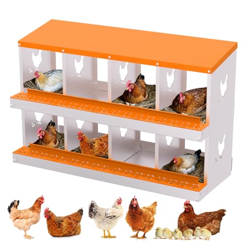 Garvee Chicken Nesting Box, 8 Compartment Nesting Boxes for Chickens, Easy to Clean and Install, Chicken Laying Boxes for Chicken Coop to Protect Eggs, Orange - color: orange, size: 8 holes