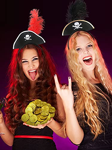 6 Pieces Pirate Hat Headband Skull Feather Mini Pirate Top Hat Headband for Halloween Theme Costume Party Supplies