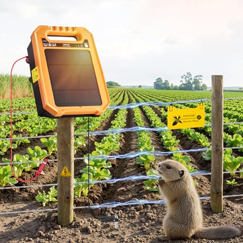 VEVOR Solar Fence Charger, 0.3J 8 kV Solar Powered Fence Charger, Weather-Resistant Electric Fence Energizer Kit, 7 Days Runtime, for Livestock, Poultry, Garden Protection - size: 0.3J