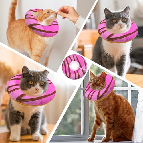 Seyezo Cat Cone Collar Soft, Adjustable Cat Recovery Cone, Pink, Medium | Stop Licking, Cute Donut E Collar, Anti-Lick Recovery, After Surgery, Elizabethan Collar for Kittens - color: Pink, size: Medium