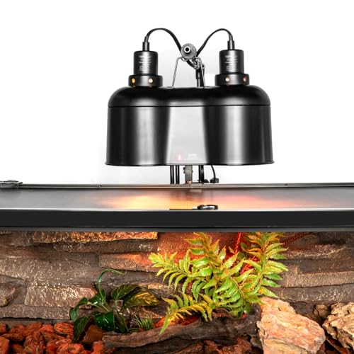 REPTI ZOO Dual Reptile Light Fixture, Max 150W Dual Dome Heat Lamp Fixture with Independent Switches Reptile Tank Accessories UVB Light Fixture (Bulb Not Included)