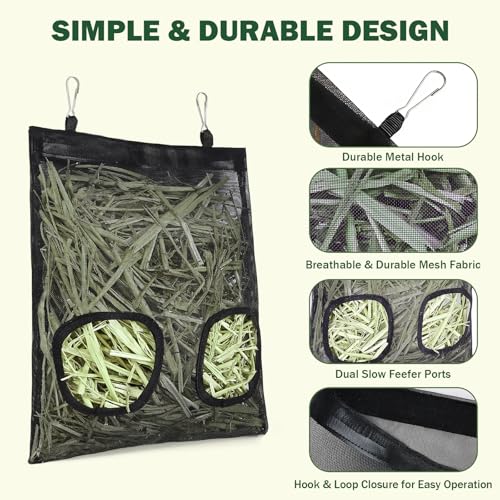 Mesh Guinea Pig Hay Feeder Bag for Guinea Pigs Rabbits Chinchillas, Hanging 2-Hole Hay Dispenser Breathable Wear-Resistant (Black) - color: black