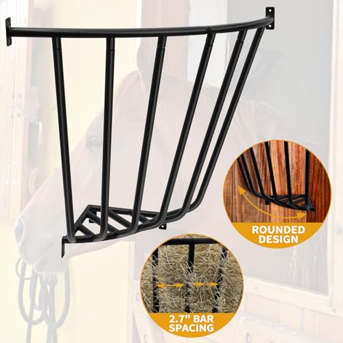 Corner Hay Rack, 29.5 x 13.8 x 26.7 Large Capacity Goat Hay Rack, Heavy Duty Galvanized Metal Wall Hay Feeder for Sheep Horses, etc