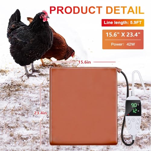 Large Chicken Heating Pad Baby 15.6" X 23.4" Chicks Heater Mat Temperature and Timer Adjustable Led Display Chicken Warming Blanket Heated Mat with Anti Bite Cord Chick Brooder Heating Plate - size: 23.4"L x 15.6"W x 1.0"H
