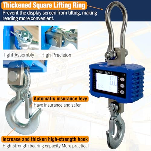 Digital Crane Scale,4410lb/2T Heavy Duty Digital Hanging Scale,Crane Scale Industrial with Remote Control and LCD Screen,High Precision Electronic Weighing Crane Scale for Market,Factory,Construction - size: 2T