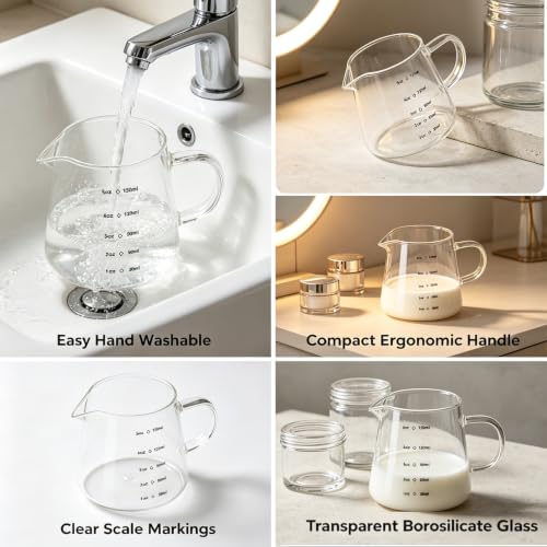 150ml/250ml High Borosilicate Glass Measuring Creamer Pitcher with Scale, Clear Glass Milk Cup for Coffee, Espresso, Milk, Baking and Kitchen