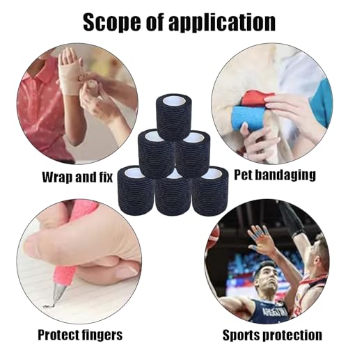 2 Inches Self Adhesive Bandage Wrap Bulk, 6 Pack, Black | Breathable Self Adhesive Vet Tape for Pets, Stretchy Sports Cohesive Bandage Wrap for Athletic, Wrist and Ankle - color: Black