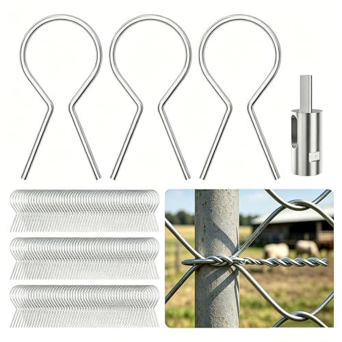 200 Pcs 1-5/8" 11-Gauge Galvanized Steel Twist Fence Ties with Drill Chuck | Pre-cut EZ chain link fence ties tools, corrosion resistant fasteners fit T&U posts for farm garden livestock fence repair