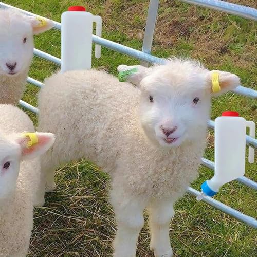 5pcs 500ml Lamb Feeding Bottle, Thickened Goat Milk Feeder Bottles, Hang Upside Down Livestock Milk Bottle with Pacifier Hanging Handle for Goat Lamb Fawns Nigerian Dwarf Doeling