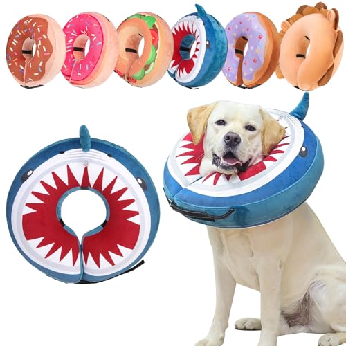 BEAUTYZOO Dog Cone Collar Alternative After Surgery,Pet Neck Donut E‑Collar | Soft Cone for Dogs to Stop Licking, Adjustable Recovery Collar for Large Medium Small Pets, Not Block Vision - Shark Blue, S - color: Shark Donut, size: S(Neck:11"-13")