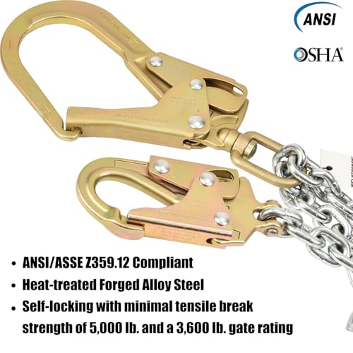 Rebar Positioning Chain Assembly with Swivel Double Self-Locking Snap Hooks Construction Positioning Chains ANSI/OSHA Compliant