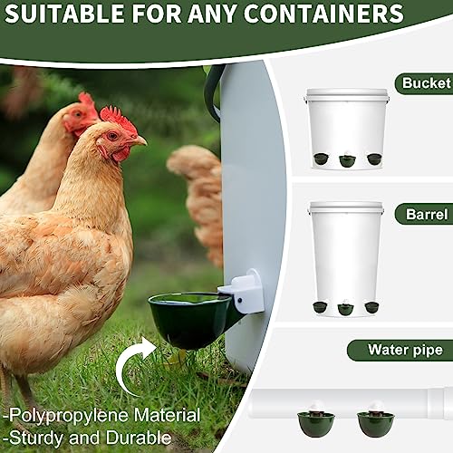 Chicken Water Cups 12 Pack, Automatic Filling Waterer Feeder Bowl, Gravity Poultry Watering System, Chicken Water Dispenser, Chicken Coop Accessories for Hens, Duck, Goose, Turkey (Green) - color: Green 12cups