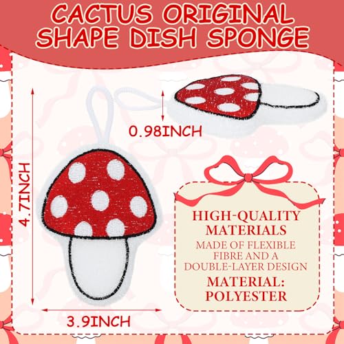 12 Pcs Red Mushroom Sponge Dish Scrubber Dual Sided Non Scratch Dish Washing Scrubbers Reusable Household Cleaning Kitchen Tools for Dishwashing Washing Dishes Cookware Tubs Sinks - style: Red Mushroom