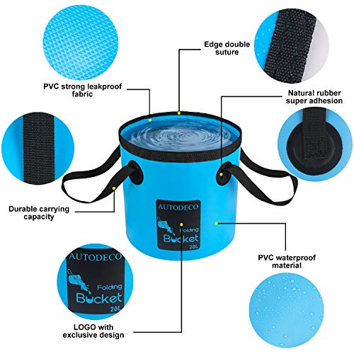 Collapsible Bucket 5 Gallon Container Folding Water Bucket Portable Wash Basin 20L - color: Blue