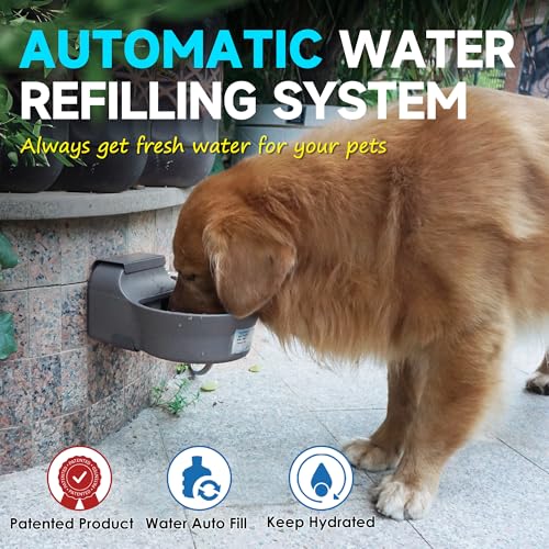 Automatic Dog Water Dispenser with Anti-tip Bracket, 68 oz Outdoor Dog Water Bowl Dispenser, Auto Refill Water Feeder for Pets & Livestock, Food Grade Waterer Fit 3/4" GHT Faucet, Wide Mouth - color: Gray, size: 68 oz