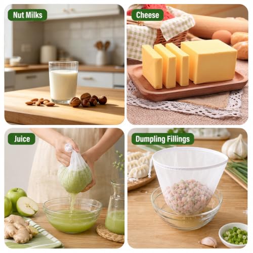 3Pcs Organic Cotton Cheesecloth Bags,Reusable Straining Bags for Nut Milk, Soy Milk, Dumpling Fillings, and More (Small * 1 + Medium * 1 + Large * 1)