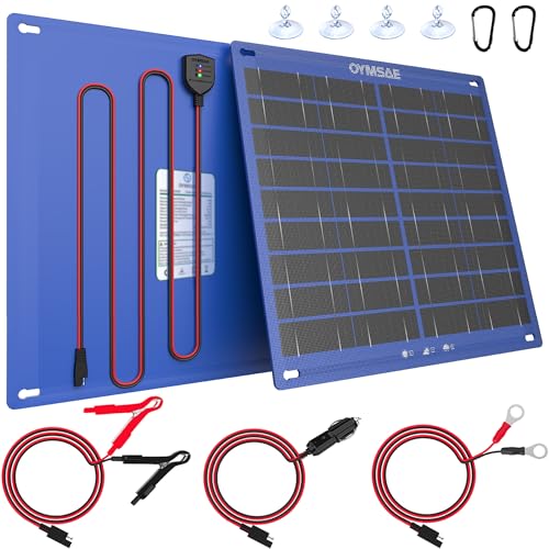 OYMSAE 30W 12V Portable Waterproof Solar Panel Trickle Charger & Maintainer | Portable Waterproof Solar Panel Kit | Intelligent Safety Protections | for Boat, Marine, RV, Automotive, Motorcycle, Trailer - size: 30W