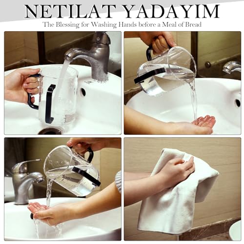 Dingion Judaica Hand Washing Cup for Netilat Yadayim,Clear, Black Handle | Clear Acrylic Judaica Hand Washing Cup Stable Dual Black Handles 5 Inch Netilat Yadayim Cup Traditional Jewish Ritual Kohanim - color: Clear, Black Handle