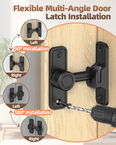 Heavy Duty Barn Door Lock, 90/180 Degree Latch, Black, 1 Pack | Thickened Zinc Alloy, Anti-Corrosion Coating, 3mm Spacer, Left Or Right Installation, For Sliding Doors, Shed And Bathroom - color: Black-1PC