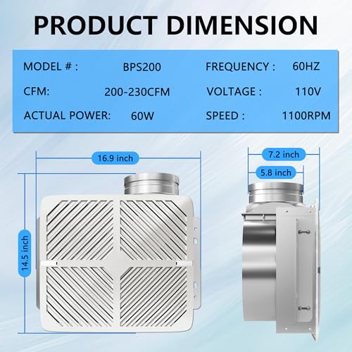 Bathroom Exhaust Fan White Ceiling Mount Ventilation Fan 200-230 CFM 1.5 Sones 6 Inches Duct Energy-Saving Bathroom Ventilation and Exhaust Fan
