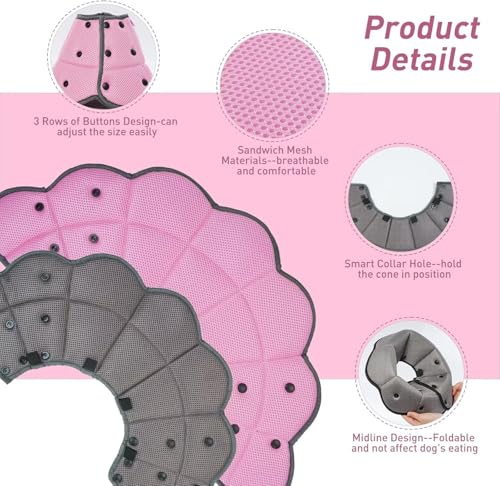 Soft Dog Cone for Dogs,Breathble Adjustable Dogs Recovery Collar | Protective Elizabethan Cones,E Collar Alternative to Stop Licking,Comfortable Dog Cones,Pink,M - color: Pink, size: M(Neck Girth:11.02"-14.17")