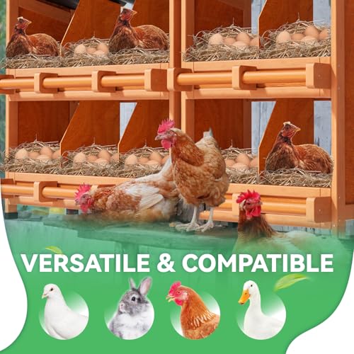 2-Tier Chicken Nesting Box, 10 Compartment Wooden Nesting Box for Chickens with Waterproof Roof, Non-Slip Stable Base, Heavy Duty Chicken Laying Boxes for Hens, Duck, Poultry, Bird, Orange - size: 67.0"L x 12.6"W x 29.8"H