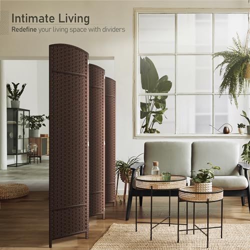 Sorbus Foldable Room Divider, Mesh Privacy Screen (6 Panel, Chocolate) | Folding screens, dividers for rooms, double-hinged panels; freestanding partition for bedrooms, offices and shared areas - color: Chocolate, size: 6 Panel