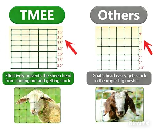 TMEE Electric Fence Netting Livestock Fencing for Goat with 14 Posts Double Spiked, Portable Mesh for Sheep, Deer, Hogs, Dogs in Backyards, Farms and Ranches, 49.6" H x 164' L, Green - size: 49.6" H