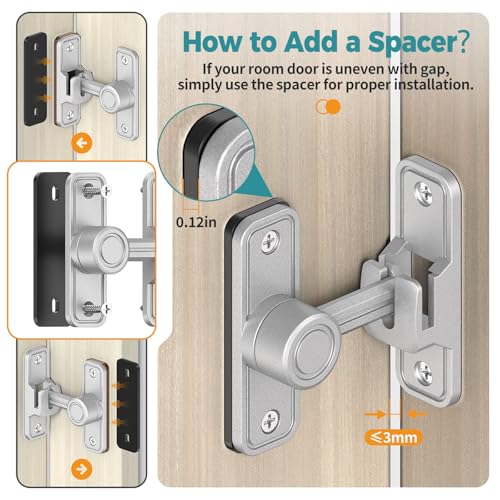Barn Door Lock 2.4" 90/180 Flip Gate Latch, Silver 4-Pack | Heavy Duty Zinc Alloy Sliding & Swing Door Latch for Barn, Gate, Fence, Shed - color: Silver-4 Pcs