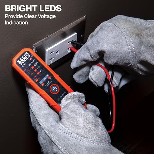 Klein Tools ET40 Digital AC/DC Voltage Tester, 12-240V AC, 1.5-24V DC, LED Illumination, DC Polarity, Auto Off, CAT III 250V-Class 2- Double Insulation, IP41 Dust and Water Resistant