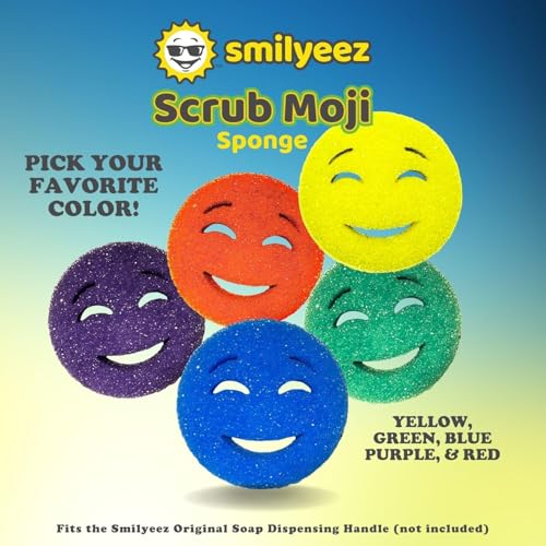 The Original Scrub Moji Scrubbing Sponge by Smilyeez (Set of 6) - Purple - Temperature-Responsive Polymer Foam, Stain and Odor Resistant, Ideal for Kitchen and Bathroom Cleaning - color: Purple 6-pack