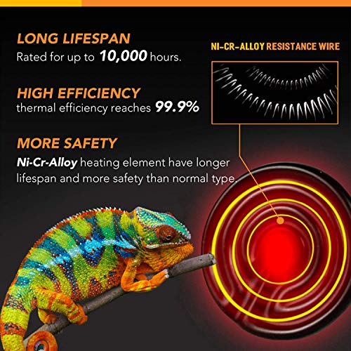 Simple Deluxe 100W 2-Pack Ceramic Reptile Heat Lamp Heat Emitter Bulb No Light Emitting Brooder Coop Heater for Amphibian Pet & Incubating Chicken, Black - size: 100W *2, style: D-85mm