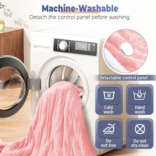 Wearable Heated Blanket with Foot Pocket, Electric Wearable Throw Blanket with Sleeves, Hood, Portable Heated Blanket with 8 Heat Settings, 1-10 Hours Auto Shut-off, Gift for Family, Friends, 50*70" - color: Pink