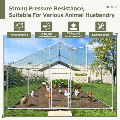 Large Metal Chicken Coop,19.7x9.8x6.4 FT Chicken Run for Yard with Waterproof & Anti-UV Cover,Walk in Chicken Pen with Feeding Door (19.7 * 9.8 * 6.4 ft) - size: 236.1"L x 118.1"W x 76.8"H