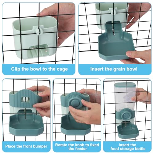 Hanging Cage Automatic Food Water Dispenser Detachable Auto Gravity 0.9 L Self-Feeding Feeder and Waterer Set, Crate Auto Feeder Dish for Small Pets Puppy Cats Ferret Bunny Guinea Pig