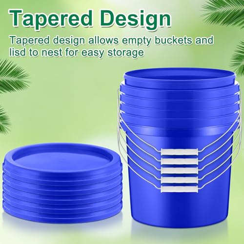 Tioncy 24 Pcs 2 Gallon Plastic Buckets with Lids and Handles,Blue | Storage Pails for Paint, Cleaning, Organizing, Durable Containers, Metal Handles, Plastic Material - color: Blue