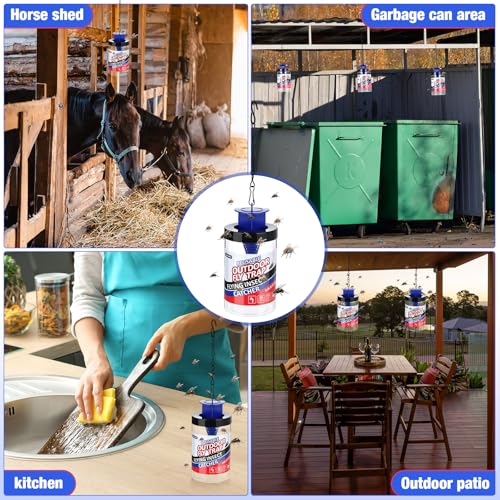Qualirey 4 Pcs Fly Traps Outdoor Reusable Hanging Fly Jar Trap Gnat Bug Catcher Killer for All Flies Outside Filth Flies Insect Bug Control Patios Yard Ranch Barns (Blue) - color: Blue