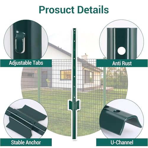 GarveeLife Fence Posts 4 Feet, Pack of 10, Metal Fence Poles U Post Sturdy Duty Fence Stakes Step in Post No Dig Fence Post for Garden Yard