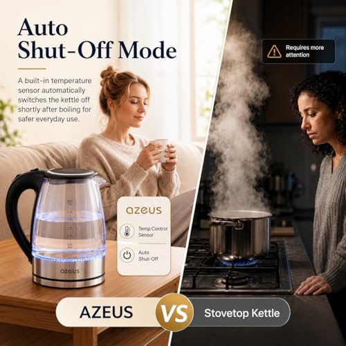 Azeus 1.8L Electric Kettle CX-817 - Fast Boil, Auto Shut-Off, Boil-Dry Protection, 360° Swivel Base - Stainless Steel Water Boiler for Tea, Coffee, and Hot Water