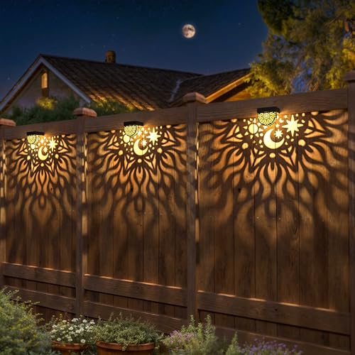 Gardsee Solar Fence Lights 6 Pack Solar Deck Lights Waterproof LED Solar Powered Step Light Wall Lights Outdoor Decorations Warm Yellow Light Decorative Lighting for Garden (Black) - style: black