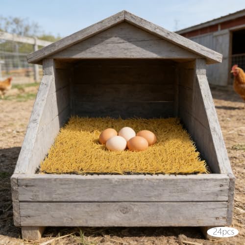 Chicken Nesting Pads, 24Pcs Soft Coop Nest Box Mats 11.8"x11.8" | PP & PE, Slip-Resistant Bottom, 1.18" Thickness, Artificial Grass Nesting Pads, Chicken Coop Pads, for Duck Rabbit Guinea Pig