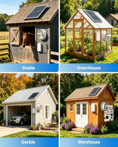 Solar Powered Fan with 24000mAh Battery, Usable At Night for Chicken Coop | Solar Exhaust Fan, 40W Quiet, Waterproof, High Airflow for Outdoor, Greenhouse, Sheds, Pet Houses Ventilation Equipment - size: 9.8 inches