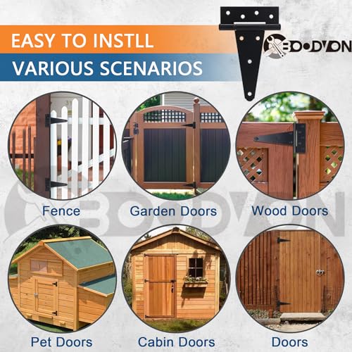 12 Inch T-Strap Gate Hinges, Shed Barn Door Hinges Heavy Duty, Black Tee Hinges for Wooden Fences, Yard Gate, Wrought Hardware Iron Rustproof (2Pack/Set) - size: 12 Inch