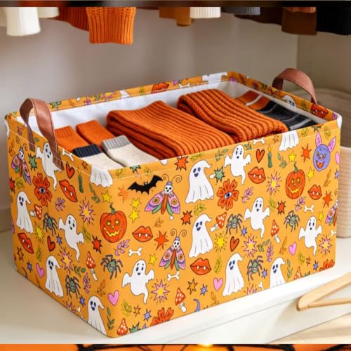 NTAO Gift Storage Basket Empty for Halloween, Storage Bin with Handles, Room Decor, Book Box(Cartoon Halloween) - color: Cartoon Halloween