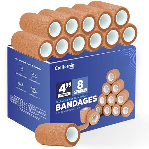 Self-Adhesive Bandage Wrap - Suitable for All Sports - Breathable Athletic Tape for Wrists - Knee and Ankle - Self Adhesive Bandage- 4 Inch- 8 Pack - Brown - color: Brown, size: 4 Inch x 5 yard- Pack of 8