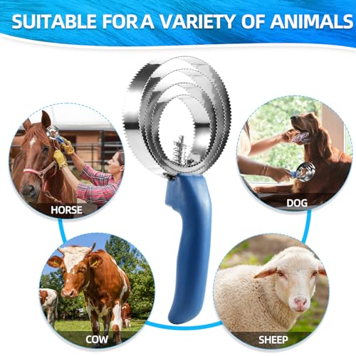 Double Sided Stainless Steel Curry Comb With Soft Grip, Shedding & Grooming Tool For Dogs, Cattle & Horses (Blue) - color: Blue
